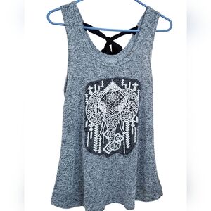 Womens Embroidered Tank Top Size M Crochet Elephant Slit Back Stretch Bohemian